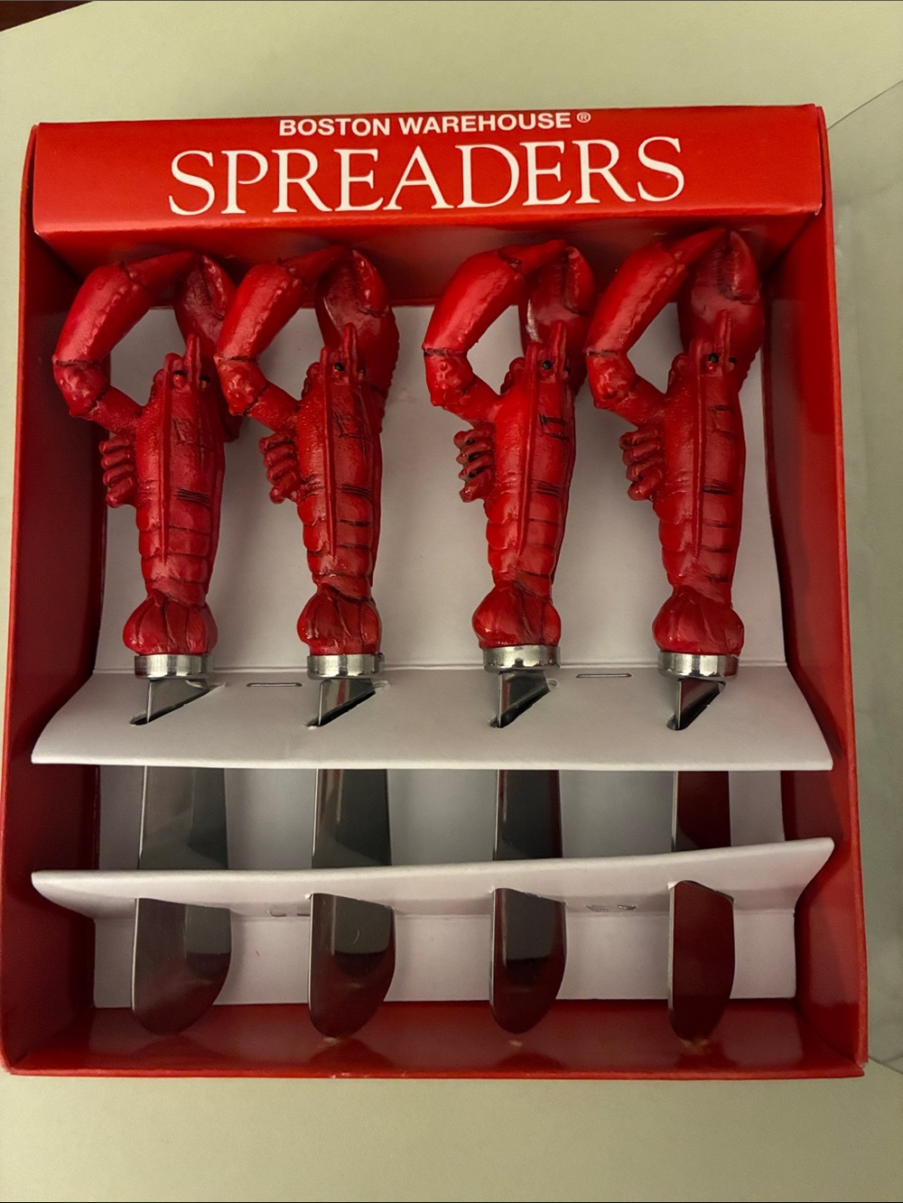 Lobster Handle Spreader Knife Set Boston Warehouse 4pc Stainless Steel 1999 NEW
